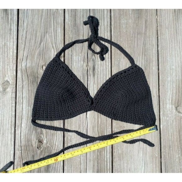 Womens Bikini Top Beach Crop Boho Goddess Sexy Bralette Black Handmade Crochet L - Picture 5 of 6